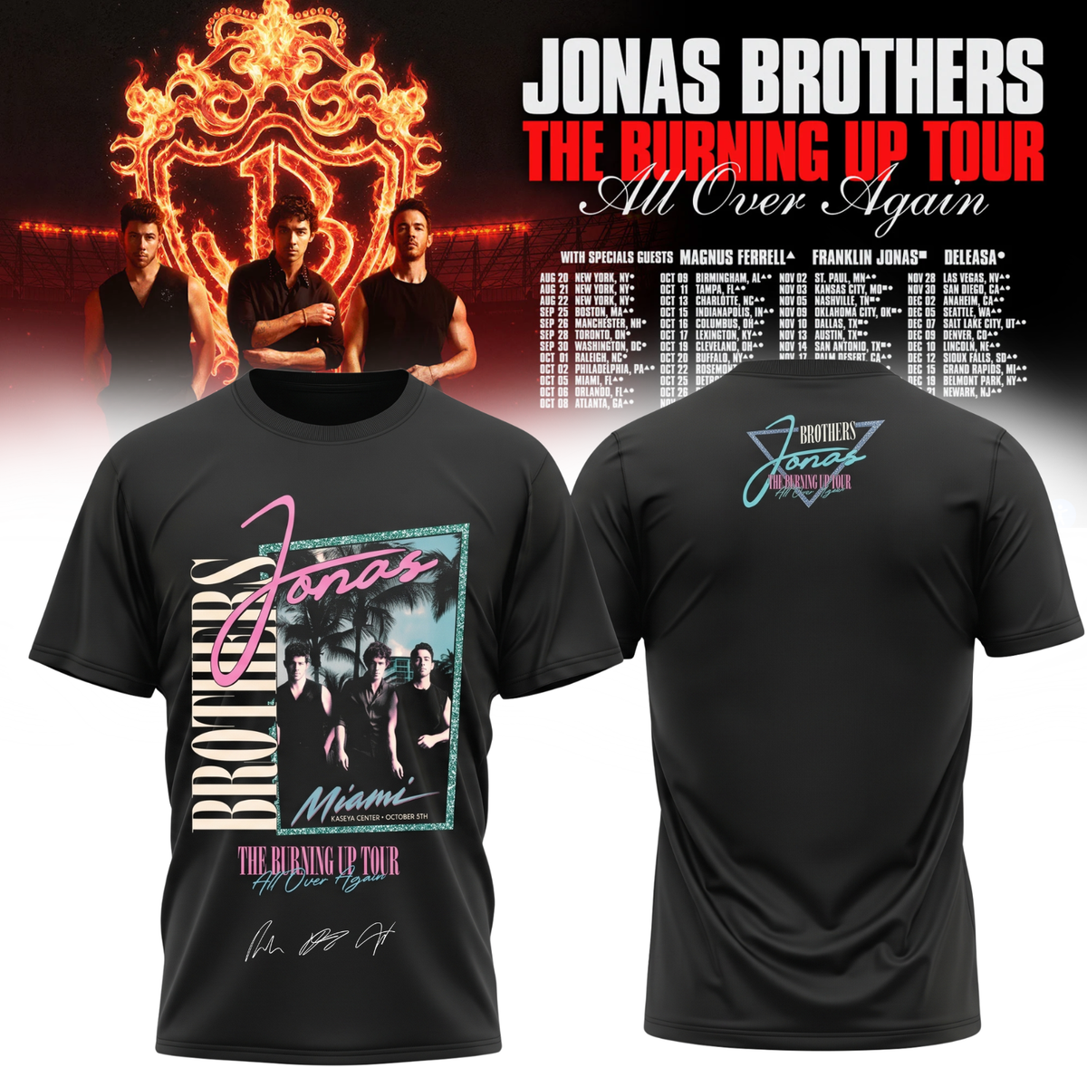 ,Jonas Brothers “The Burning Up Tour All Over Again 2026” Signature Limited Edition – Tshirt