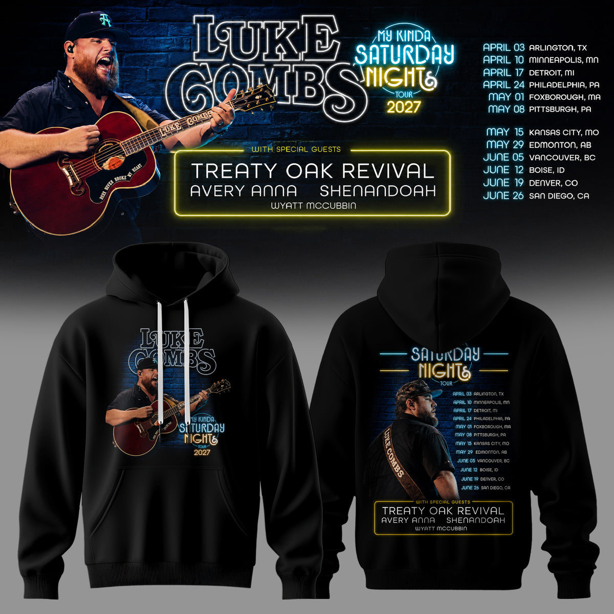 LUKE COMBS — MY KINDA SATURDAY NIGHT TOUR 2027 HOODIE