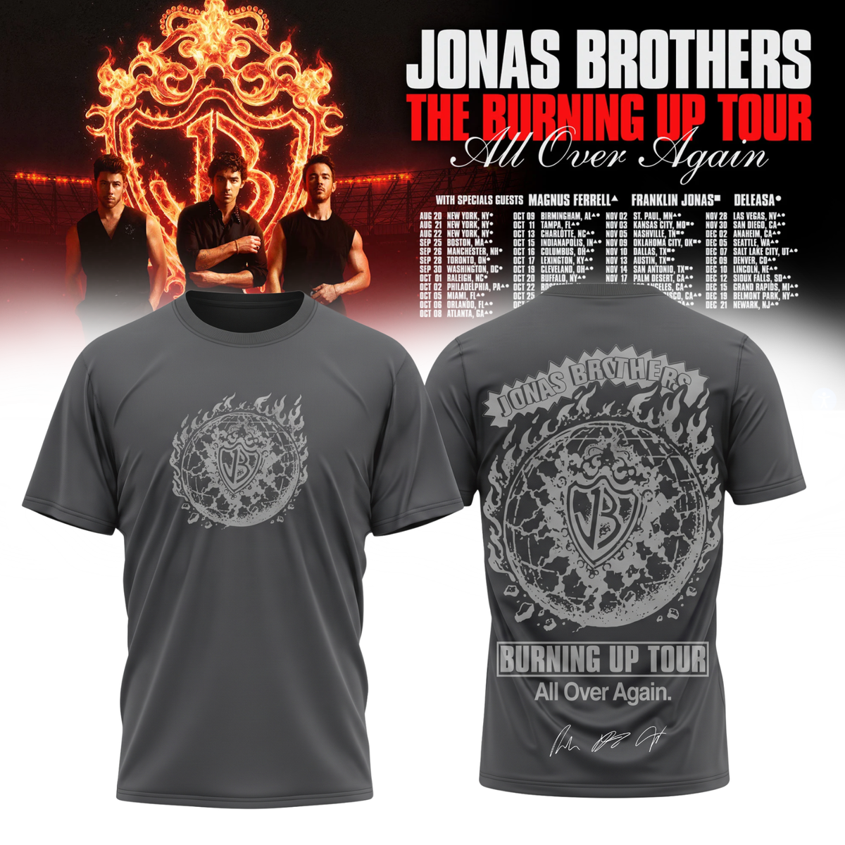 ,Jonas Brothers “The Burning Up Tour All Over Again 2026” Signature Limited Edition – Tshirt