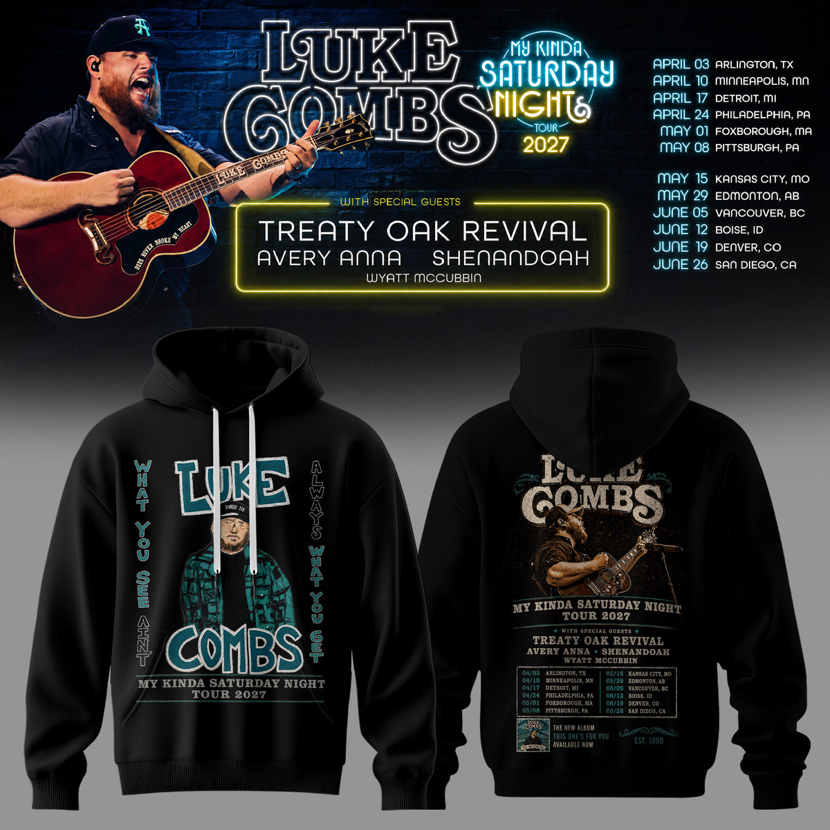 LUKE COMBS — MY KINDA SATURDAY NIGHT TOUR 2027 HOODIE