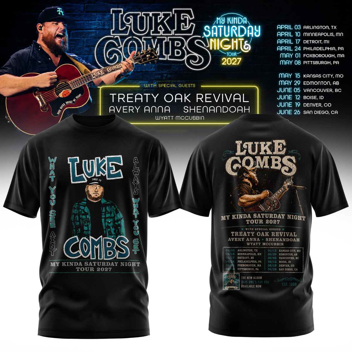 LUKE COMBS — MY KINDA SATURDAY NIGHT TOUR 2027 T-SHIRT