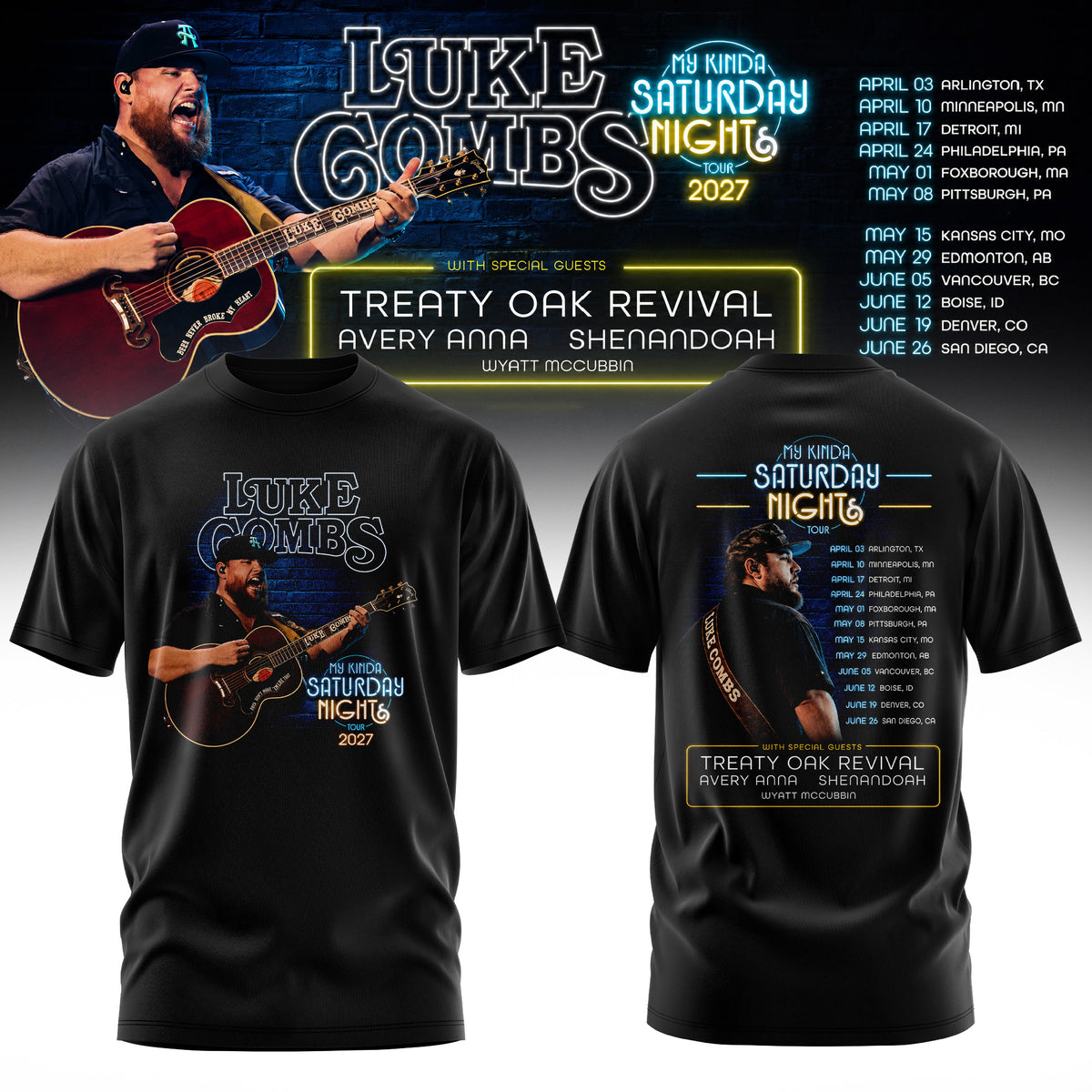 LUKE COMBS — MY KINDA SATURDAY NIGHT TOUR 2027 T-SHIRT