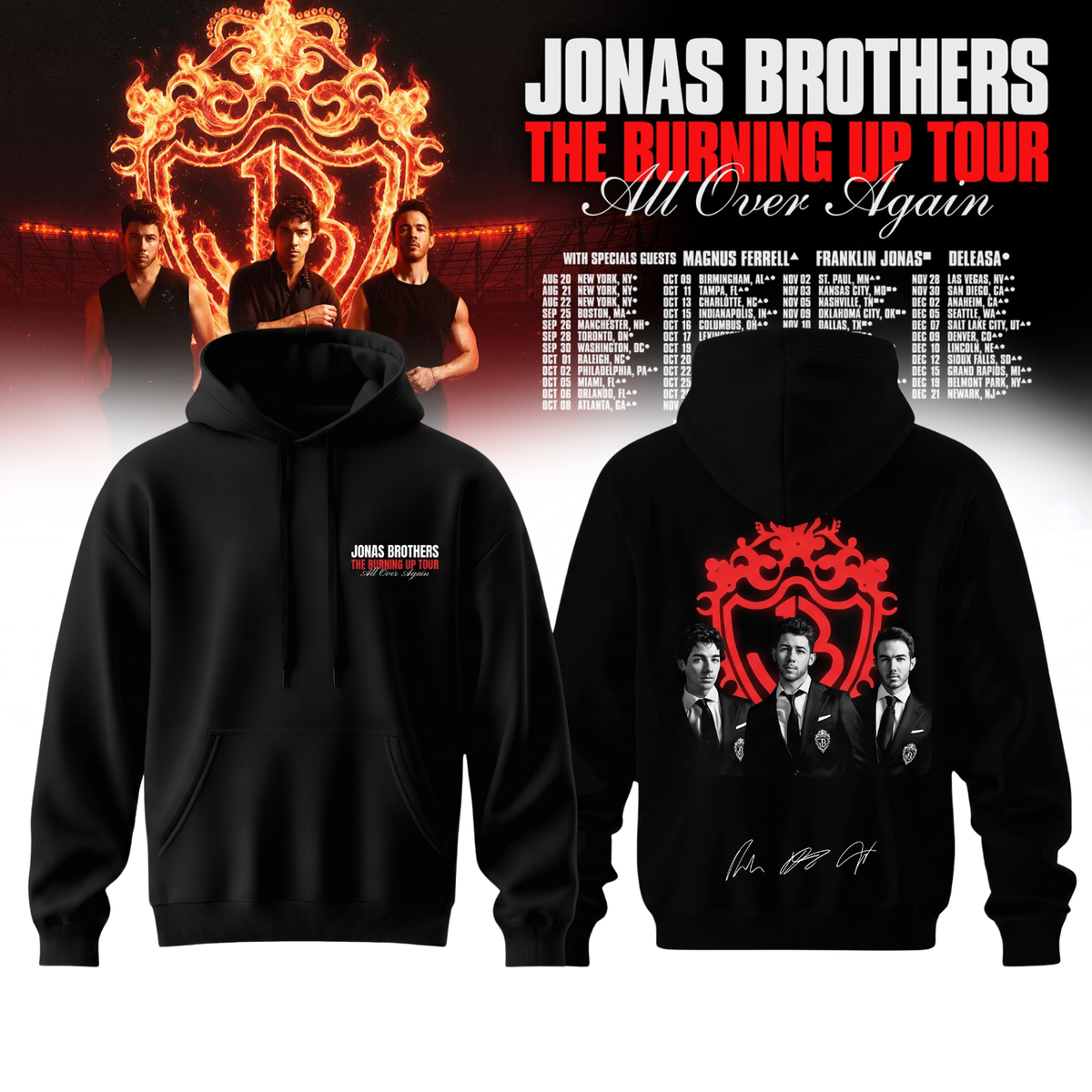 ,Jonas Brothers “The Burning Up Tour All Over Again 2026” Signature Limited Edition – Hoodie
