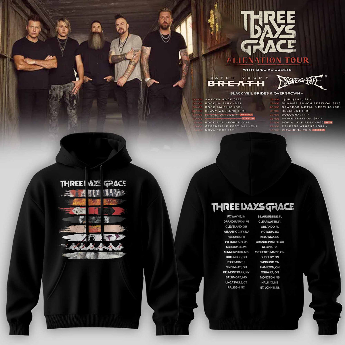 THREE DAYS GRACE – ALIENATION TOUR 2026 OFFICIAL HOODIE COLLECTION