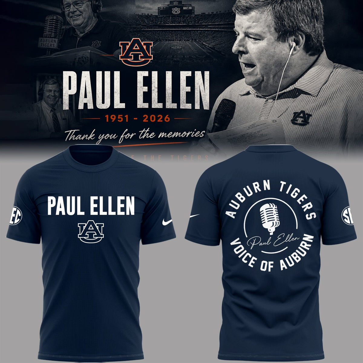 “Remembering Paul Ellen – The Voice of Auburn”🎙️🐅Shirt