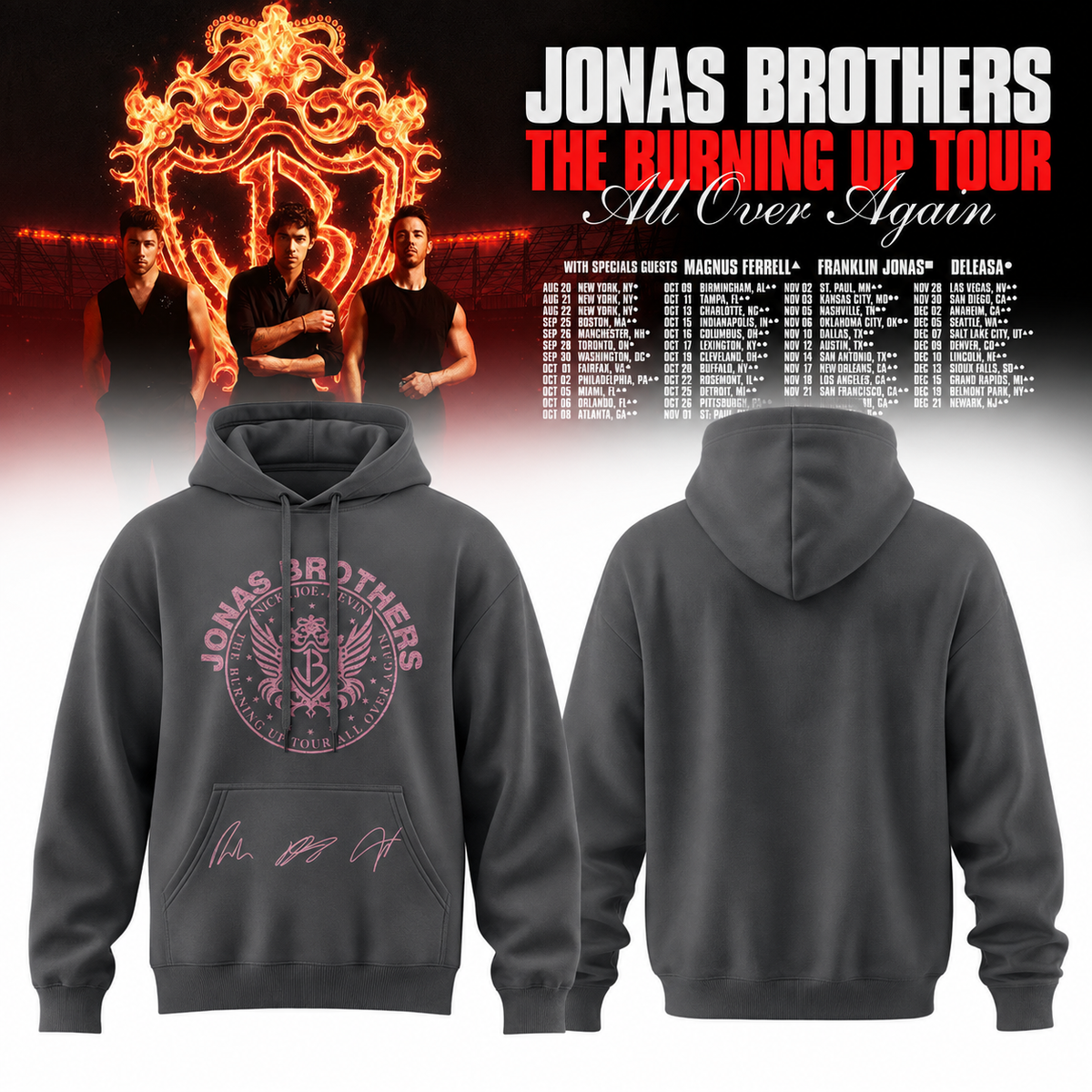 ,Jonas Brothers “The Burning Up Tour All Over Again 2026” Signature Limited Edition – Hoodie