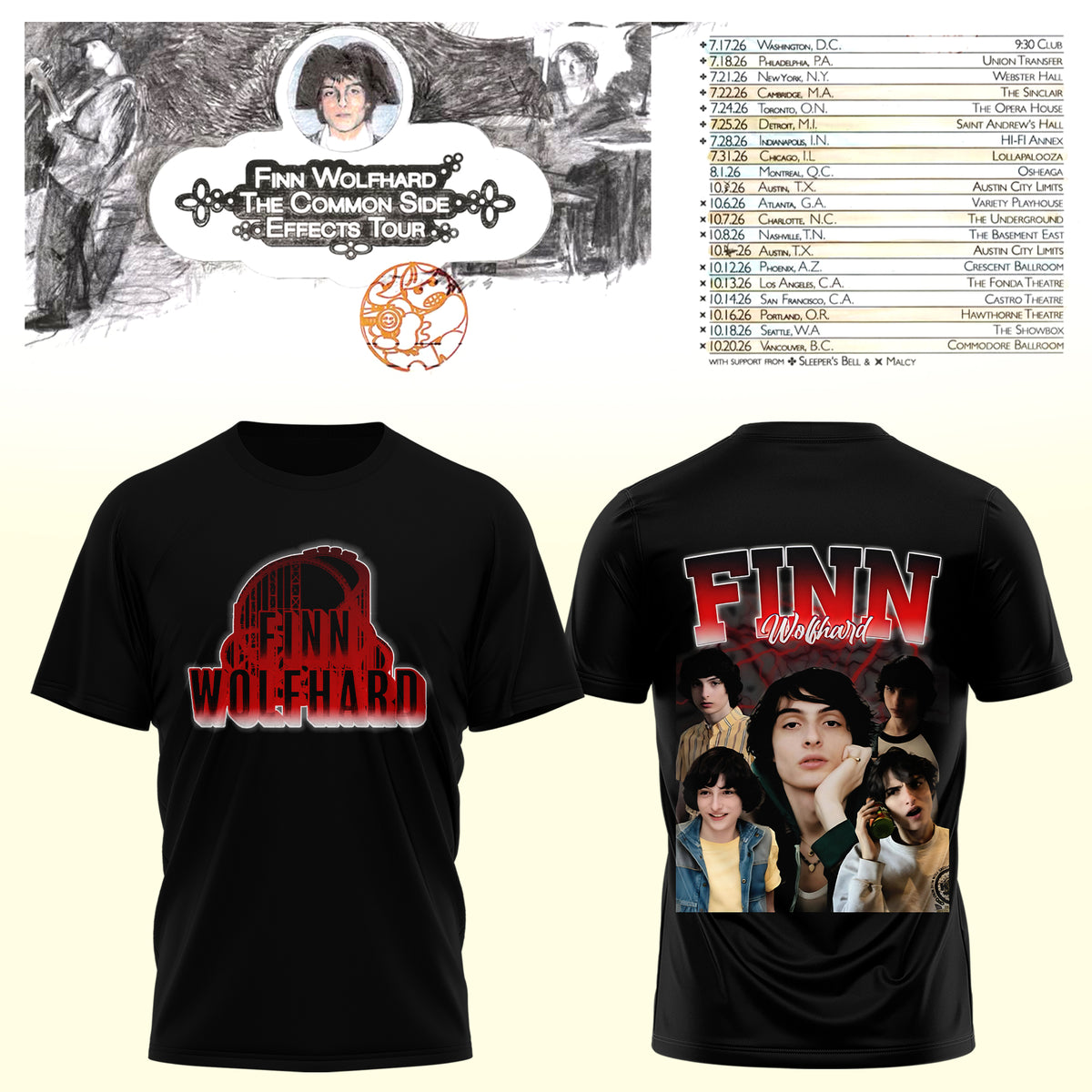 Finn Wolfhard – The Common Side Effects Tour T-Shirt