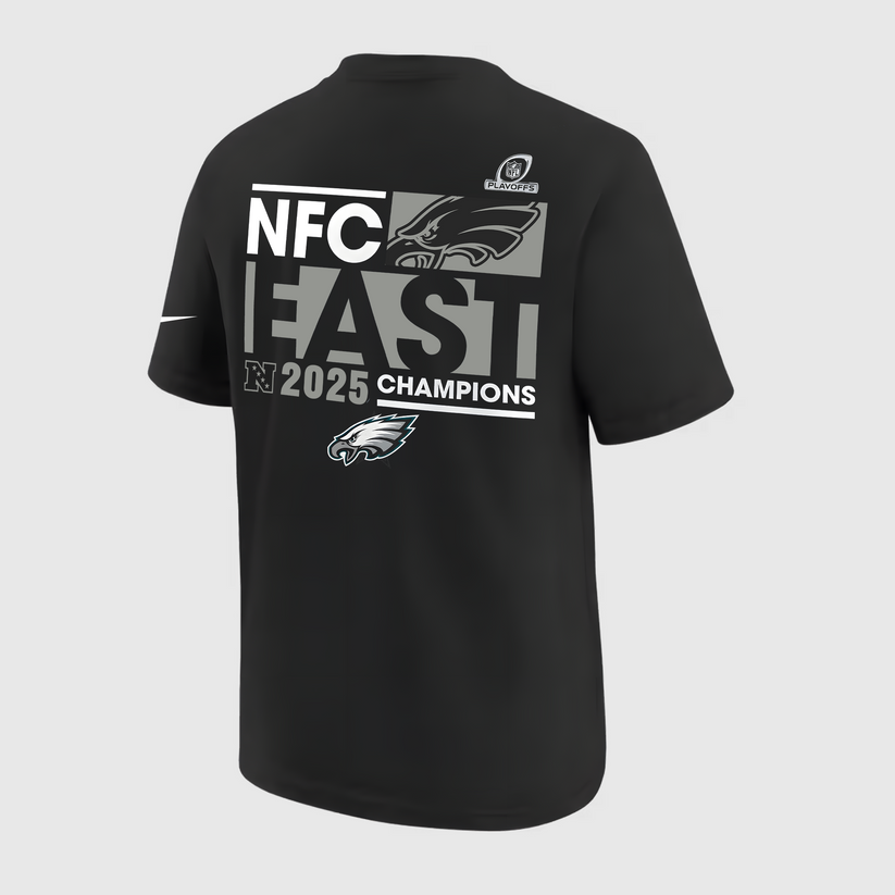 Black Philadelphia Eagles 2025 NFC East Division Champions Locker Room Trophy Collection T-Shirt