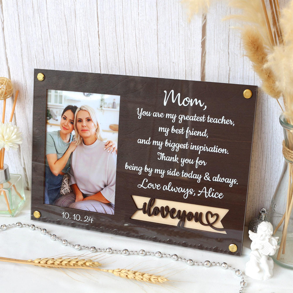 Personalized Photo Frame, Customized Picture Frame With Your Favorite Quote or Message Unique Gift for Mom, Anniversary, Mothers Day