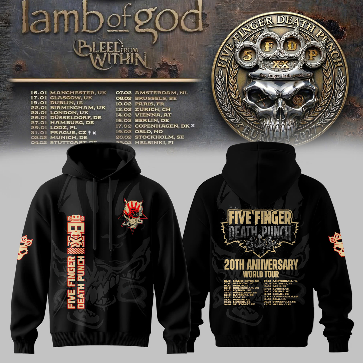 .5FDP 20th Anniversary Skull Tour Hoodie