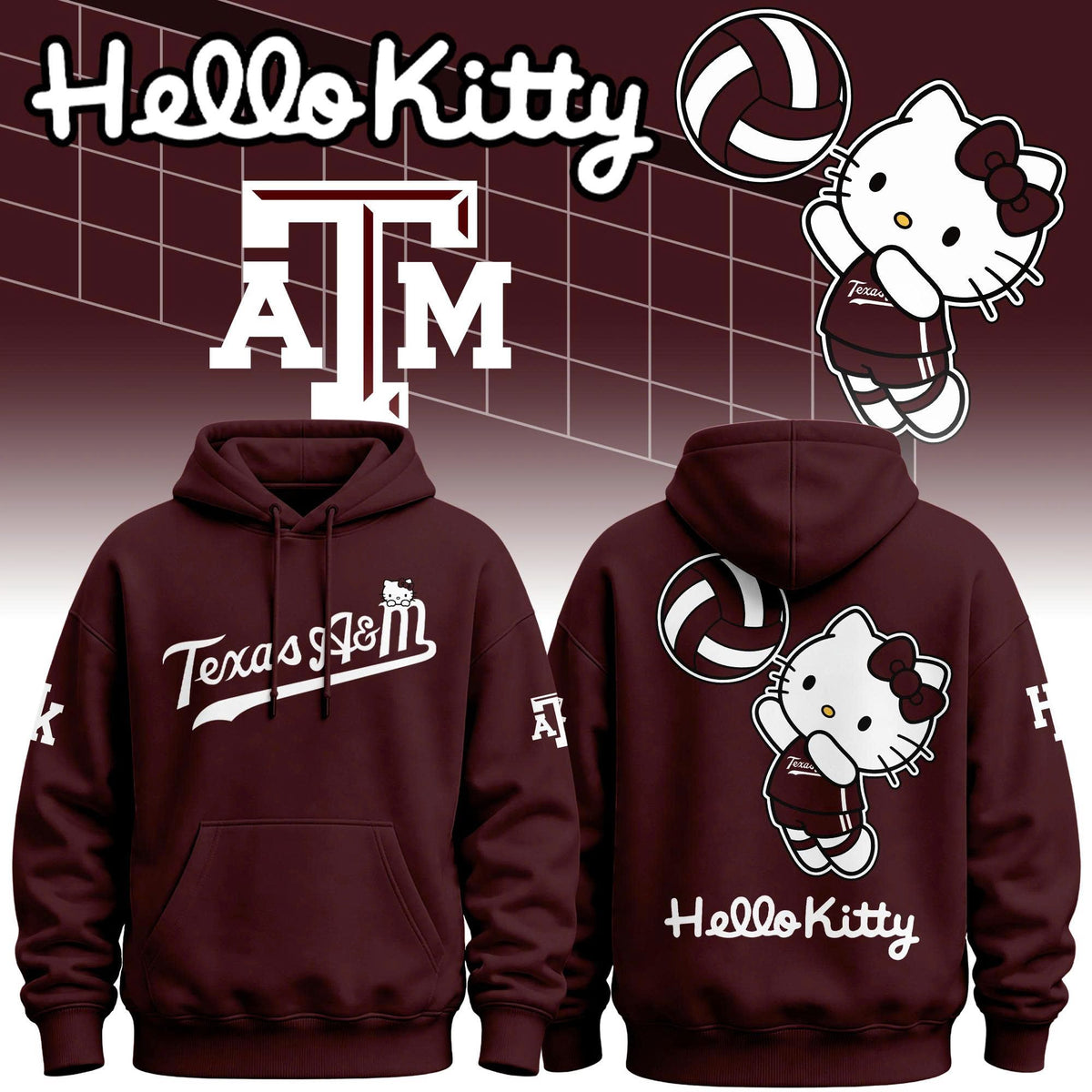 Limited Edition Hoodie Texas A&M Volleyball x Hello Kitty