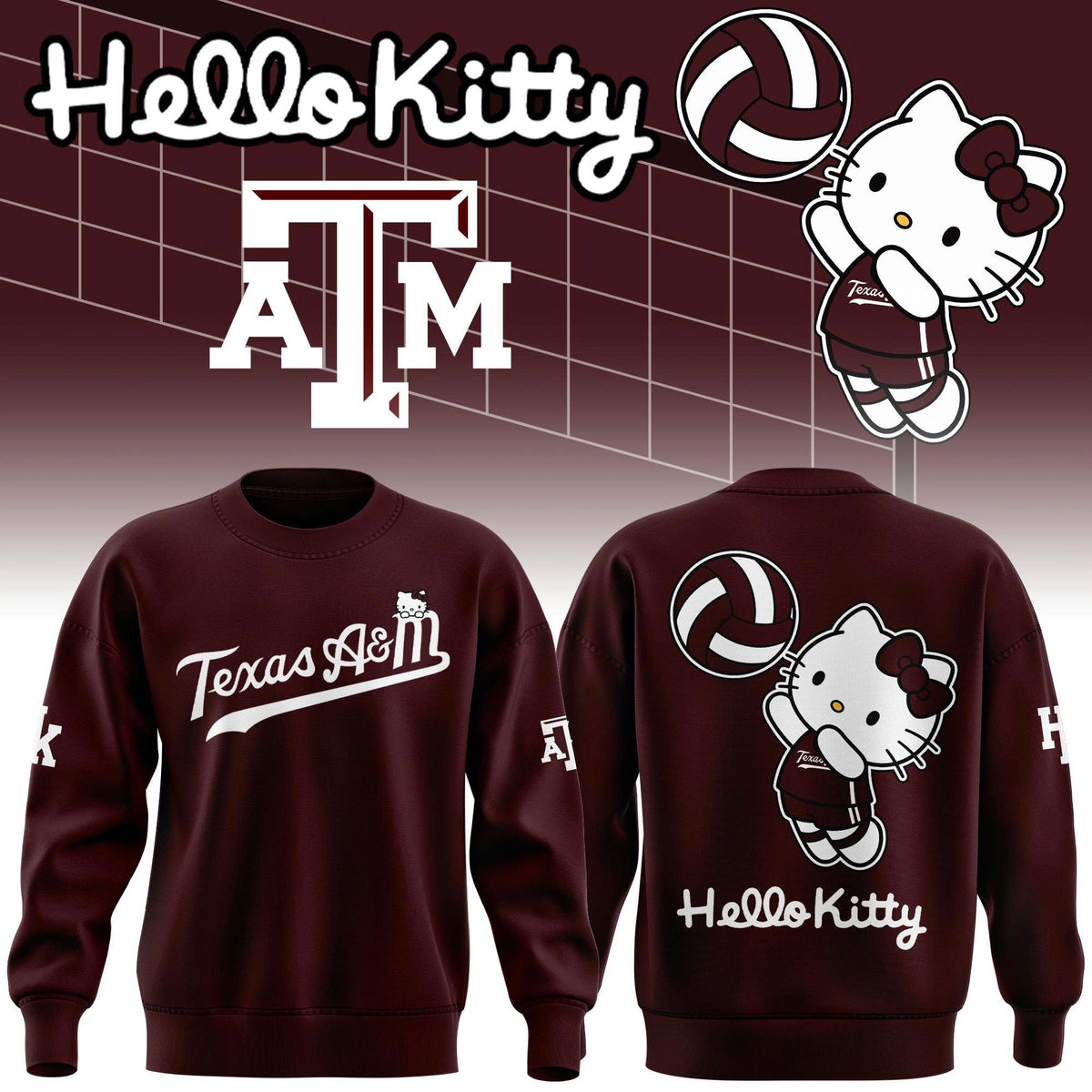 Limited Edition Sweatshirt Texas A&M Volleyball x Hello Kitty