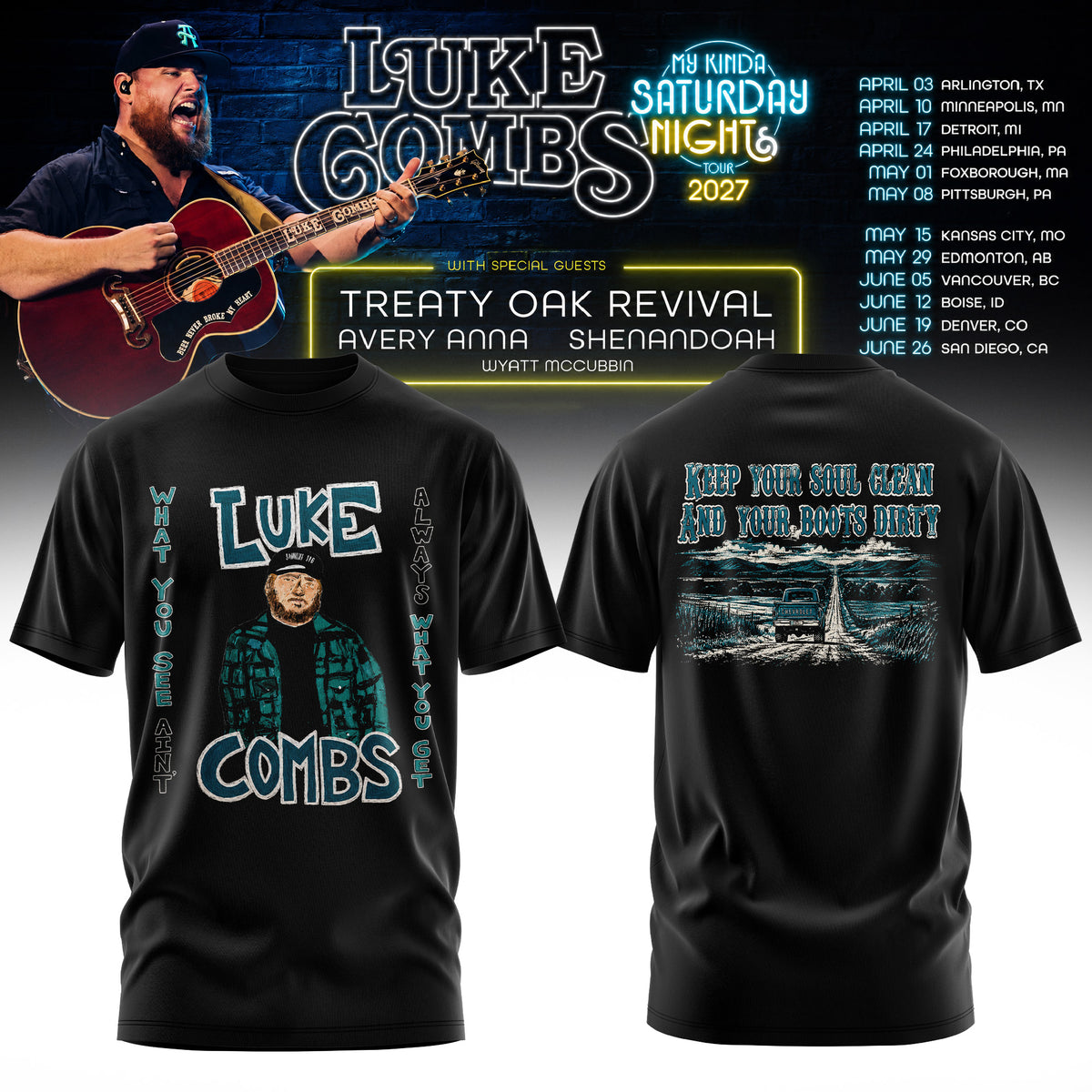 LUKE COMBS — MY KINDA SATURDAY NIGHT TOUR 2027 T-SHIRT