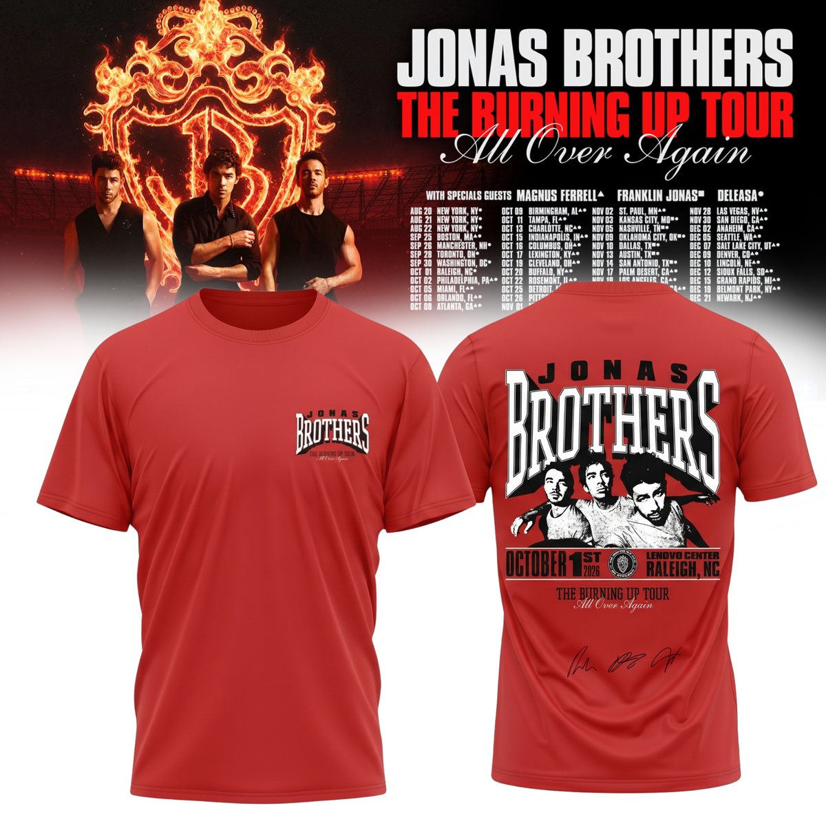 ,Jonas Brothers “The Burning Up Tour All Over Again 2026” Signature Limited Edition – Tshirt