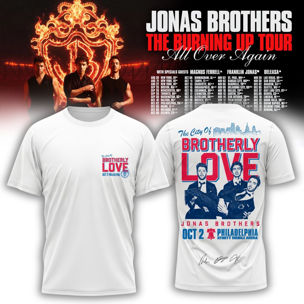 ,Jonas Brothers “The Burning Up Tour All Over Again 2026” Signature Limited Edition – Tshirt