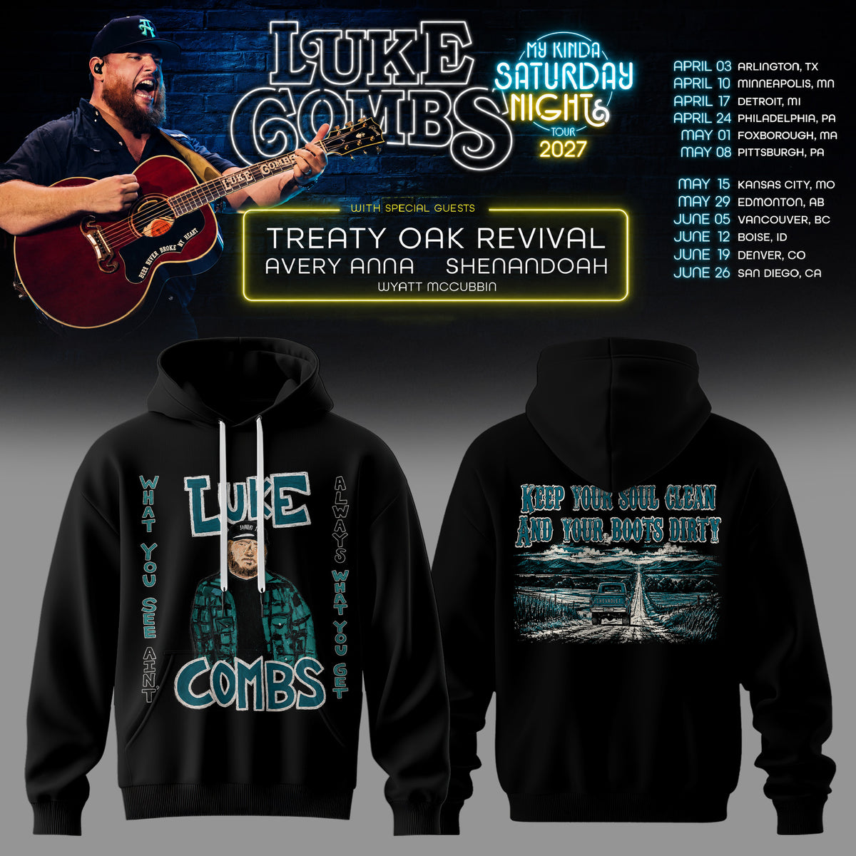LUKE COMBS — MY KINDA SATURDAY NIGHT TOUR 2027 HOODIE