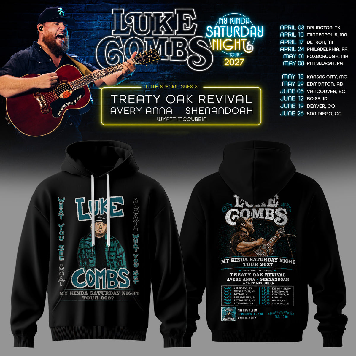 LUKE COMBS — MY KINDA SATURDAY NIGHT TOUR 2027 HOODIE