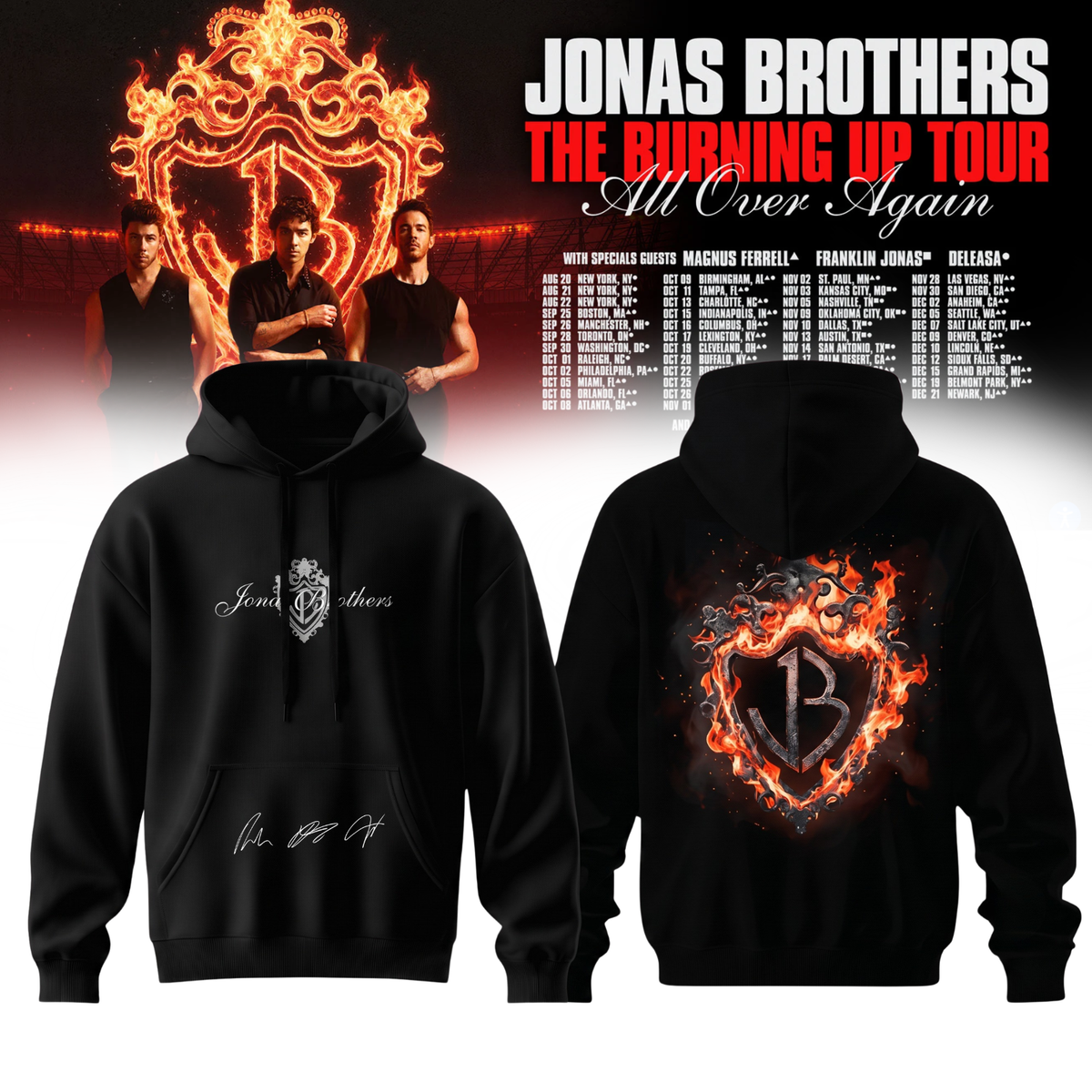 ,Jonas Brothers “The Burning Up Tour All Over Again 2026” Signature Limited Edition – Hoodie
