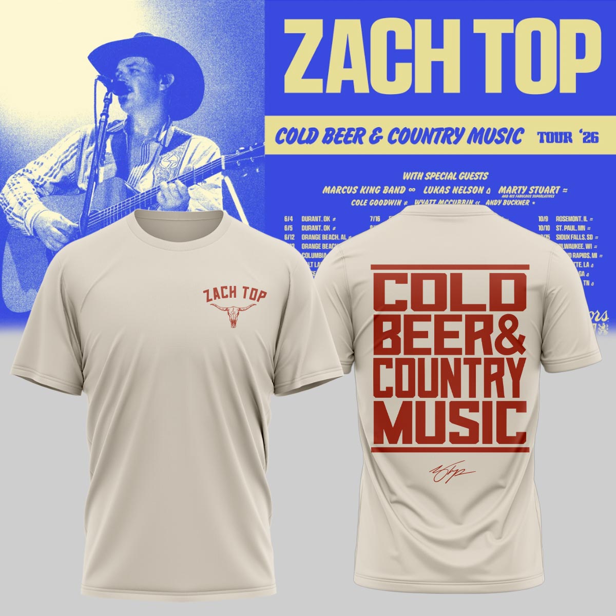 Zach Top “Cold Beer & Country Music Tour 2026” Signature Limited Edition – Tshirt