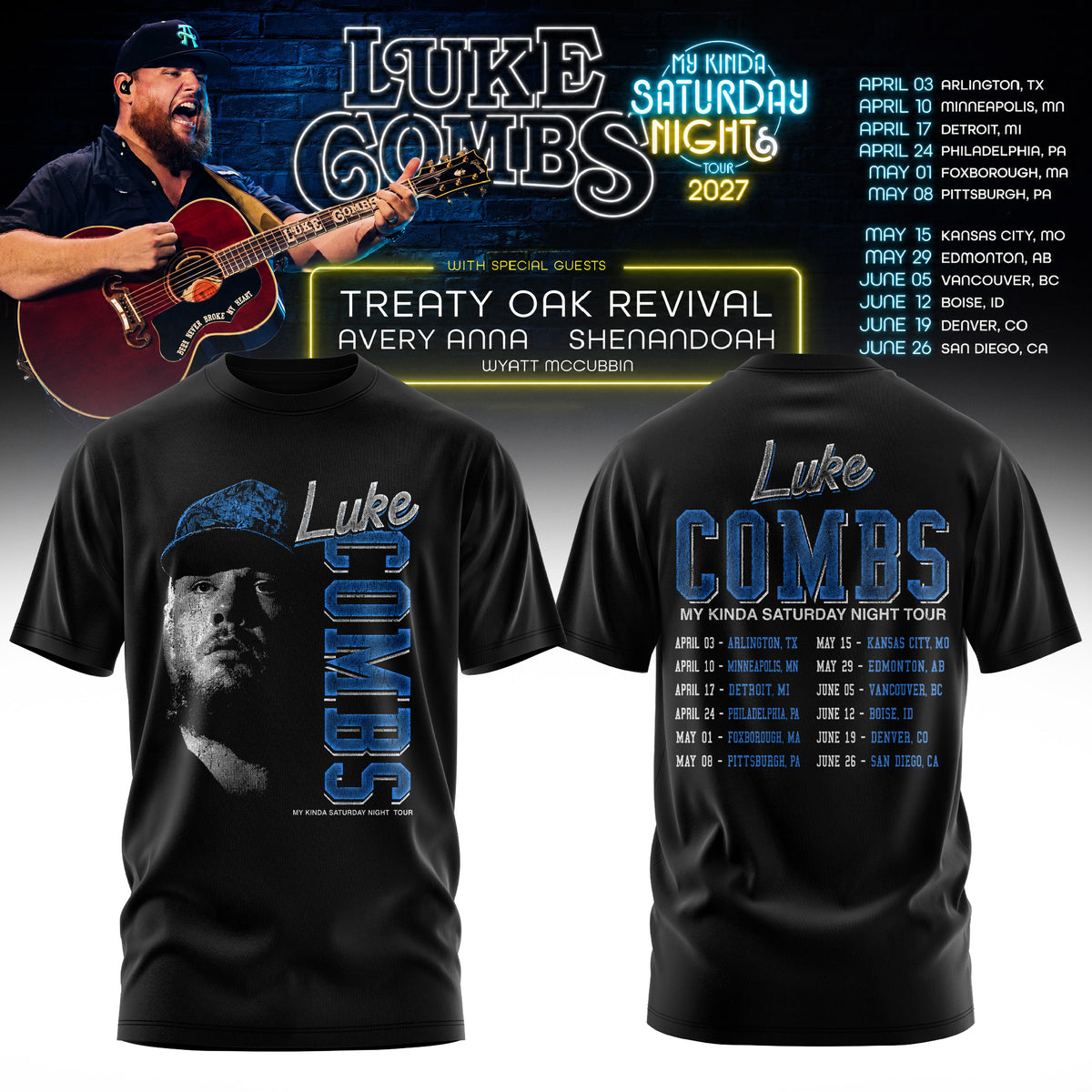 LUKE COMBS — MY KINDA SATURDAY NIGHT TOUR 2027 T-SHIRT