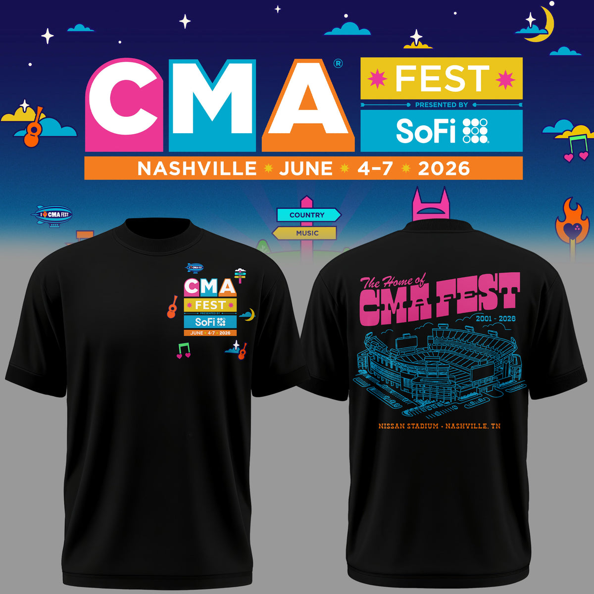 Limited Edition CMA FEST Nissan Stadium Black Tshirt 2026