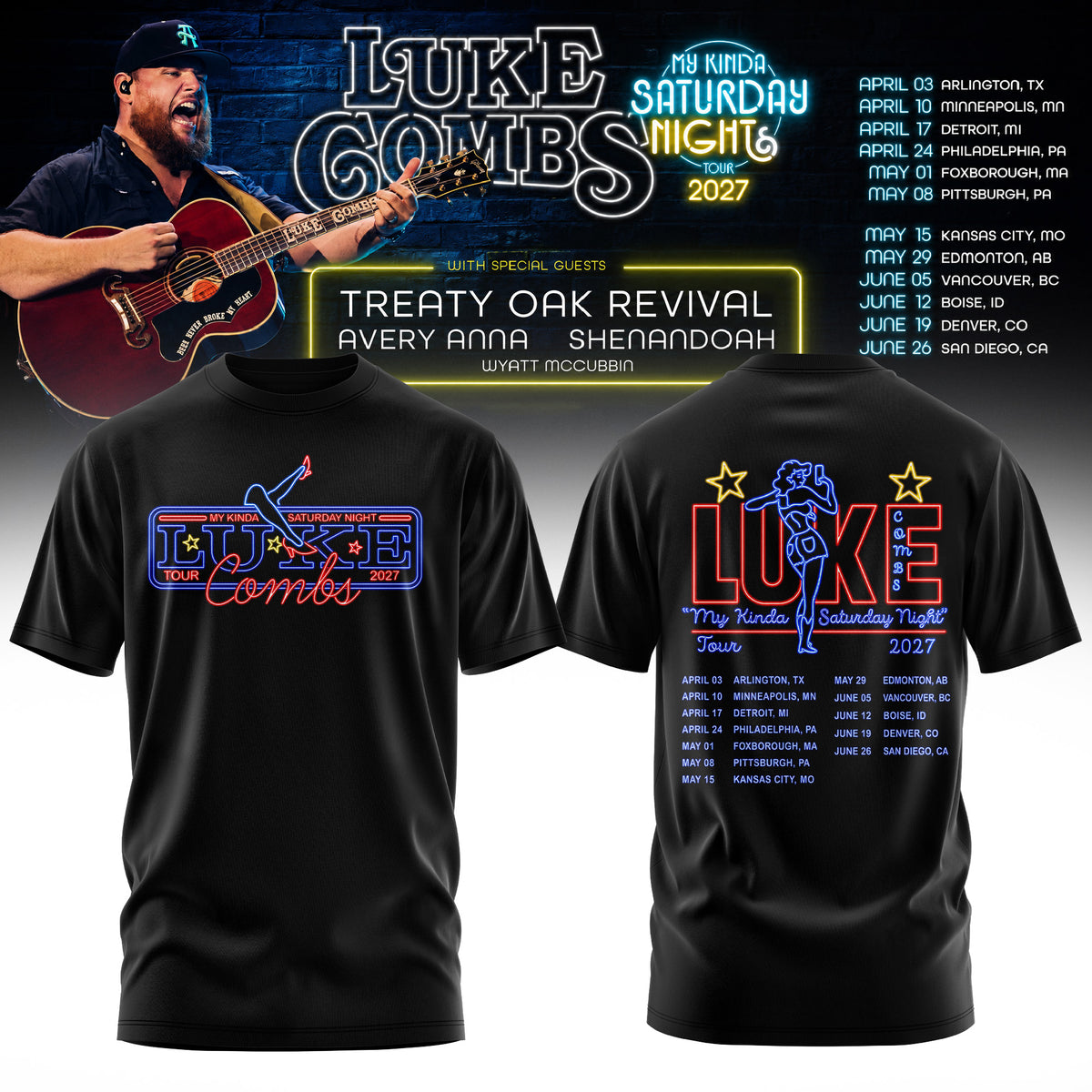 LUKE COMBS — MY KINDA SATURDAY NIGHT TOUR 2027 T-SHIRT
