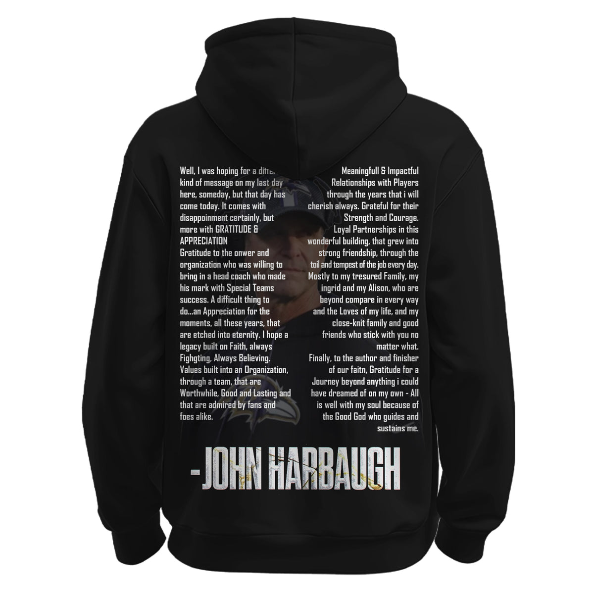 BAL Ravens Coach “John Harbaugh” Appreciation Zip Hoodie