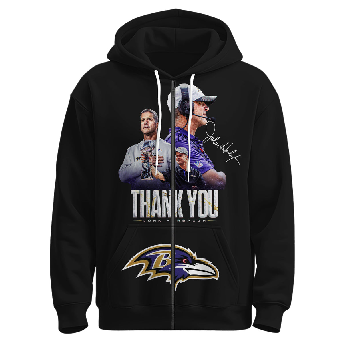 BAL Ravens Coach “John Harbaugh” Appreciation Zip Hoodie