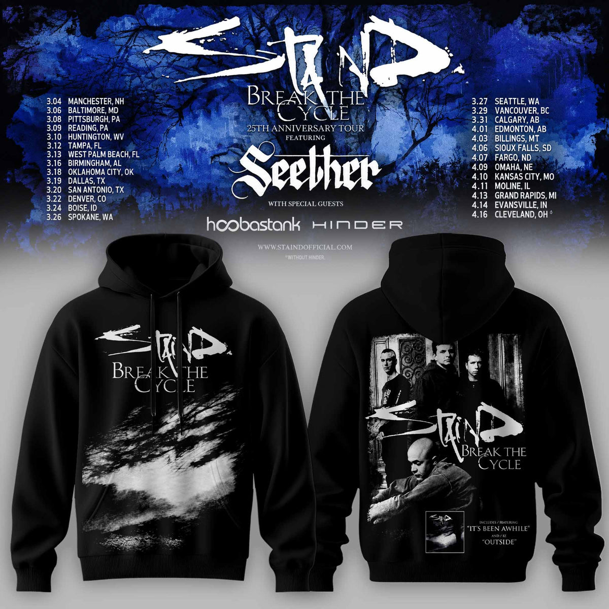 STAIND — BREAK THE CYCLE 25TH ANNIVERSARY TOUR HOODIE