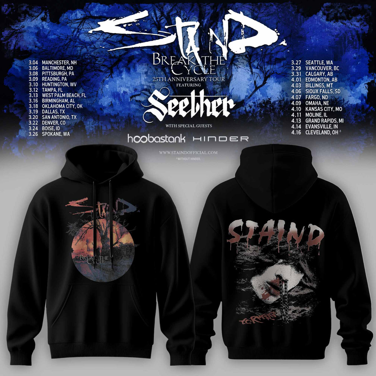 STAIND — BREAK THE CYCLE 25TH ANNIVERSARY TOUR HOODIE