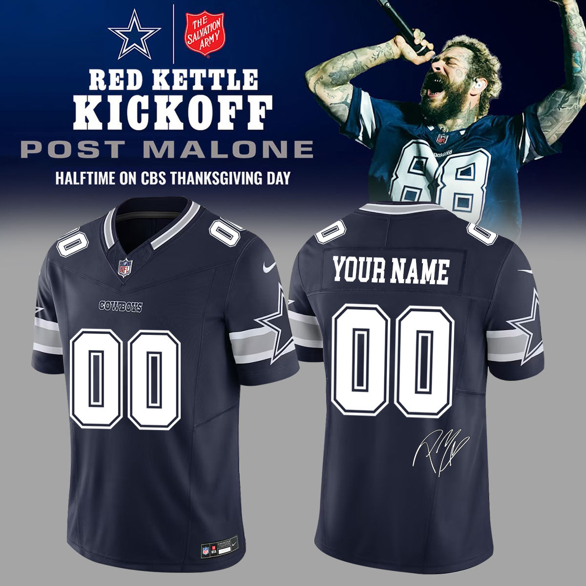 _Dallas Cowboys x Post Malone Thanksgiving Jersey (Custom Name&Number)