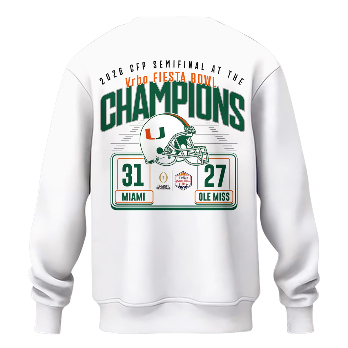 Miami Hurricanes 2026 Fiesta Bowl Champions Locker Room Sweatshirt – White