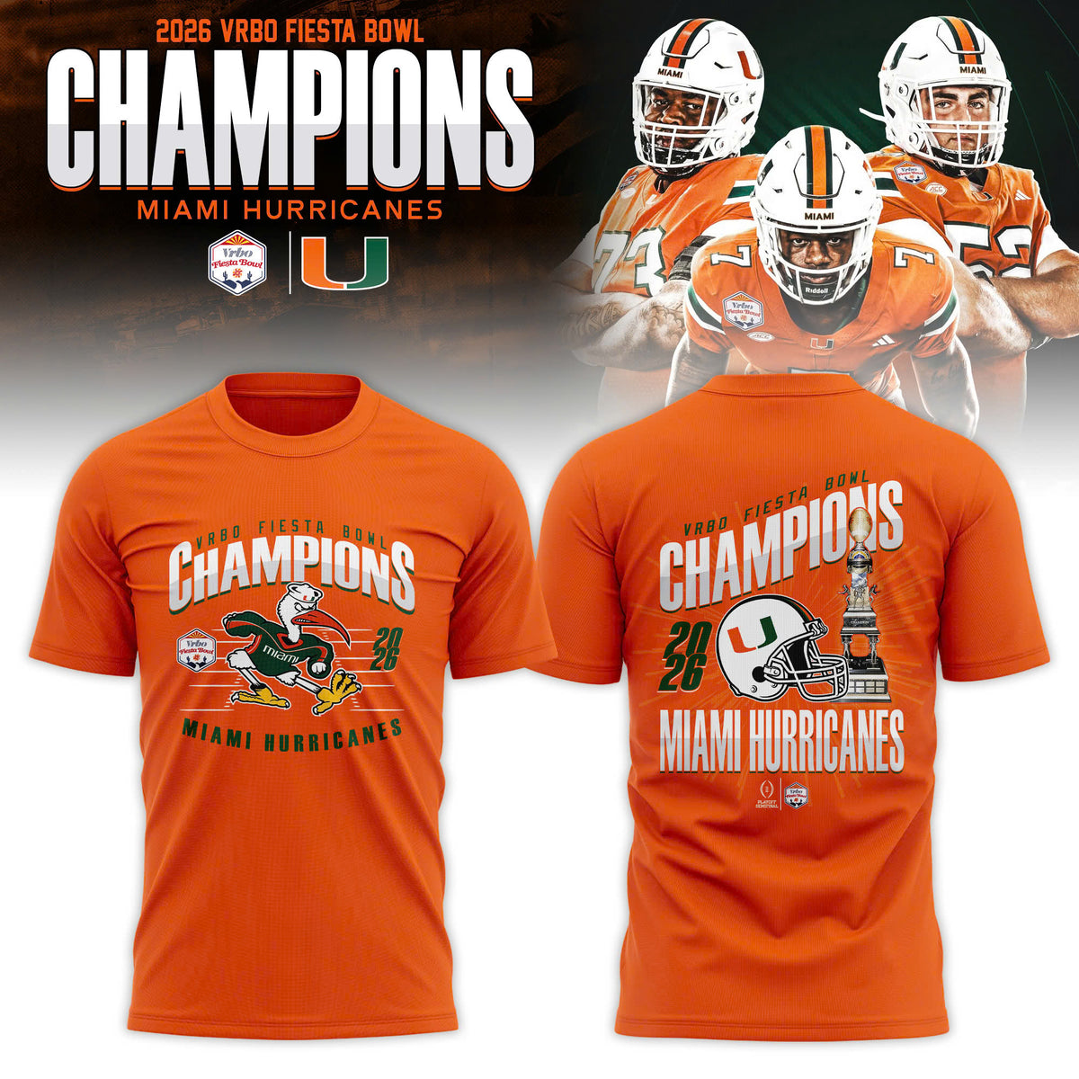 Miami Hurricanes 2026 Fiesta Bowl Champions T-shirt – Orange