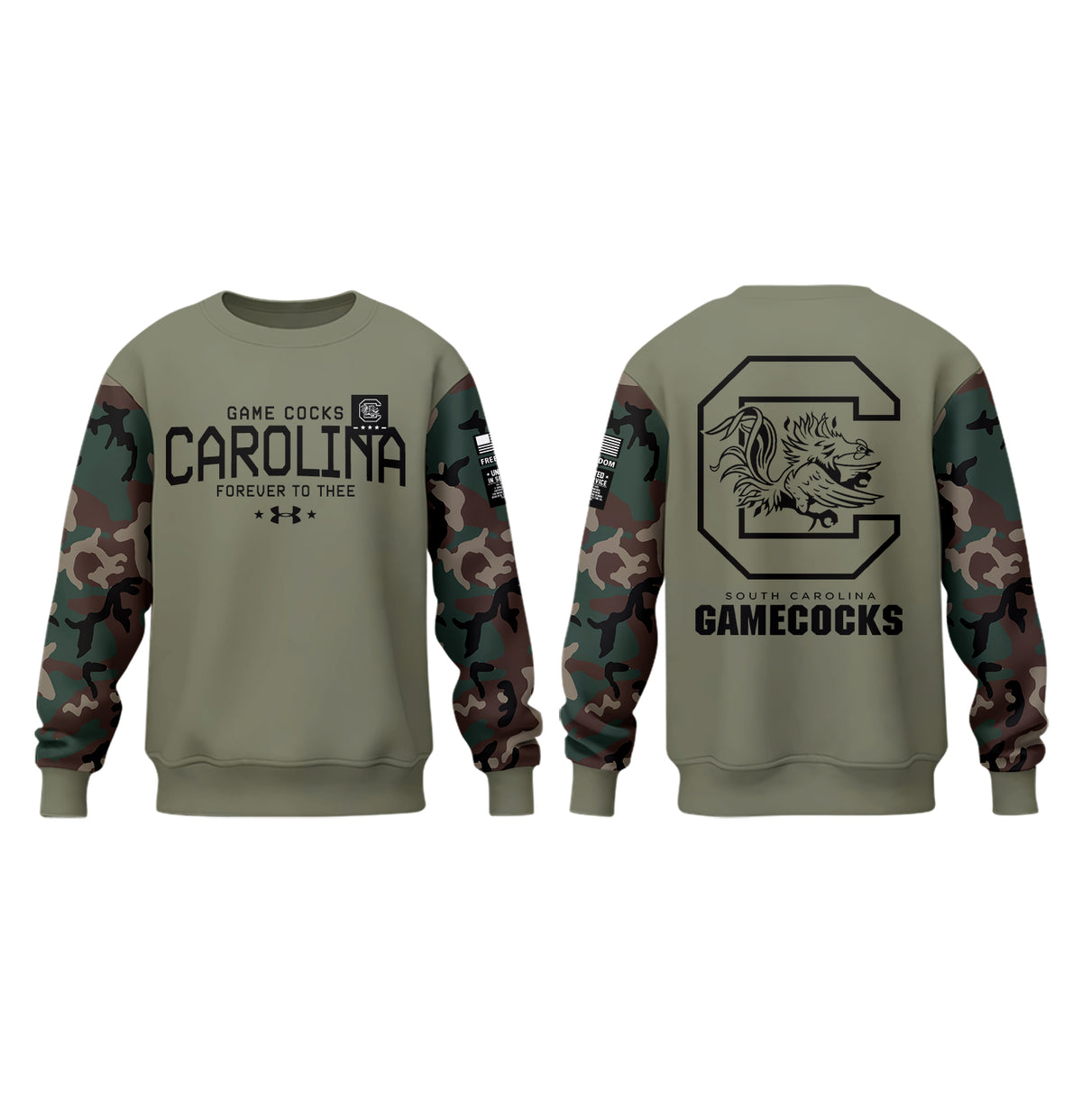 Limited Edition Men’s SC Gamecocks FB Thyme Freedom Fleece Crew Sweatshirt-PU112824035