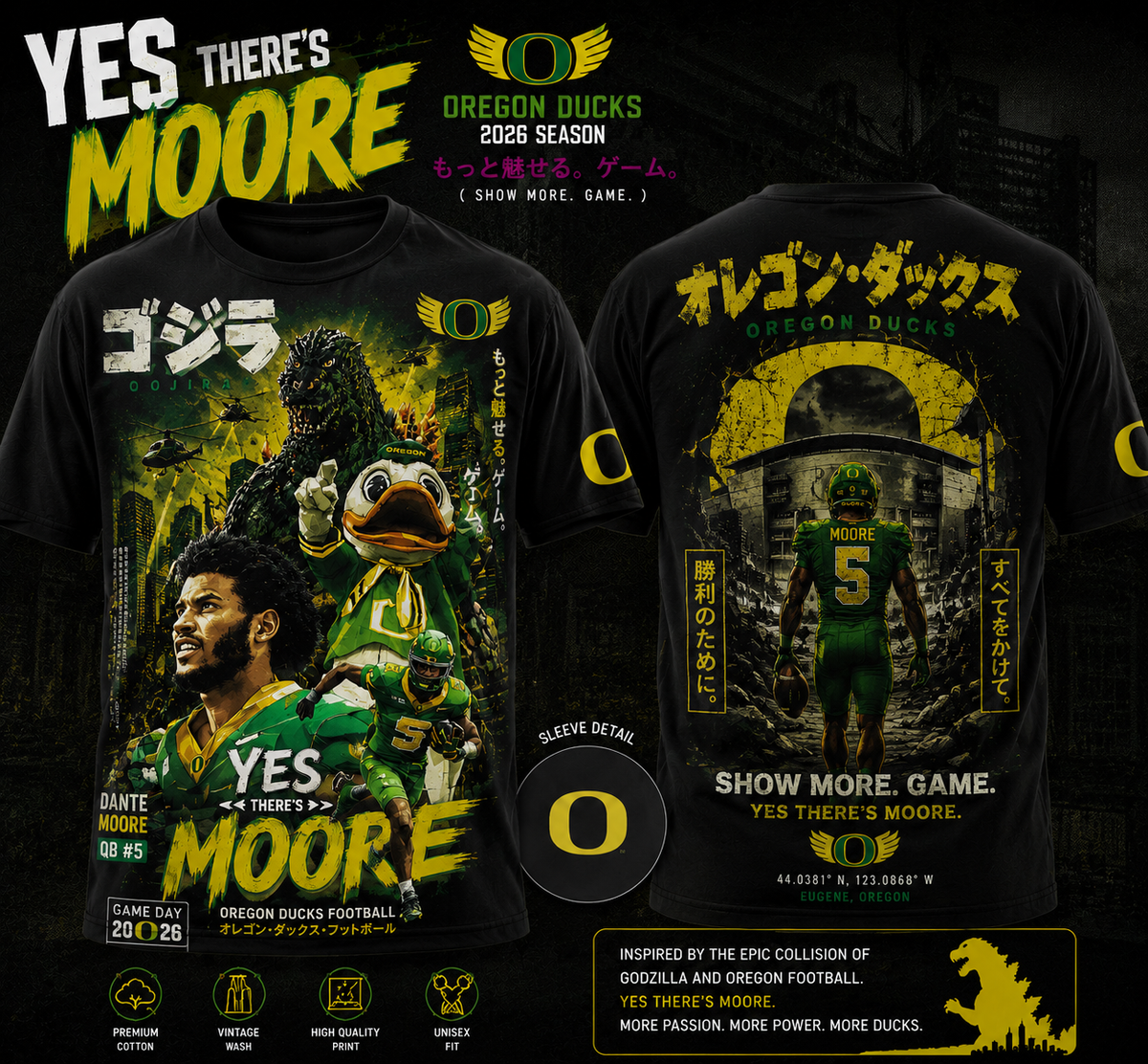 . YES THERE’S MOORE – Oregon Ducks x Godzilla Limited Tshirt