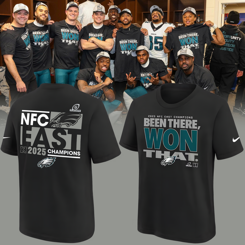 Black Philadelphia Eagles 2025 NFC East Division Champions Locker Room Trophy Collection T-Shirt