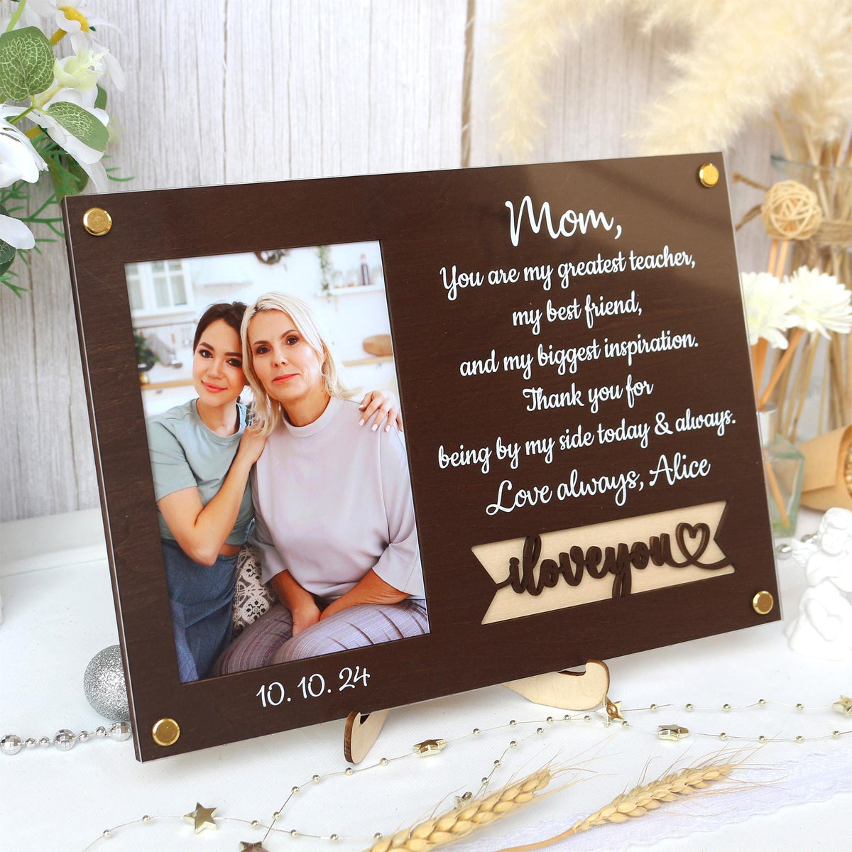 Personalized Photo Frame, Customized Picture Frame With Your Favorite Quote or Message Unique Gift for Mom, Anniversary, Mothers Day