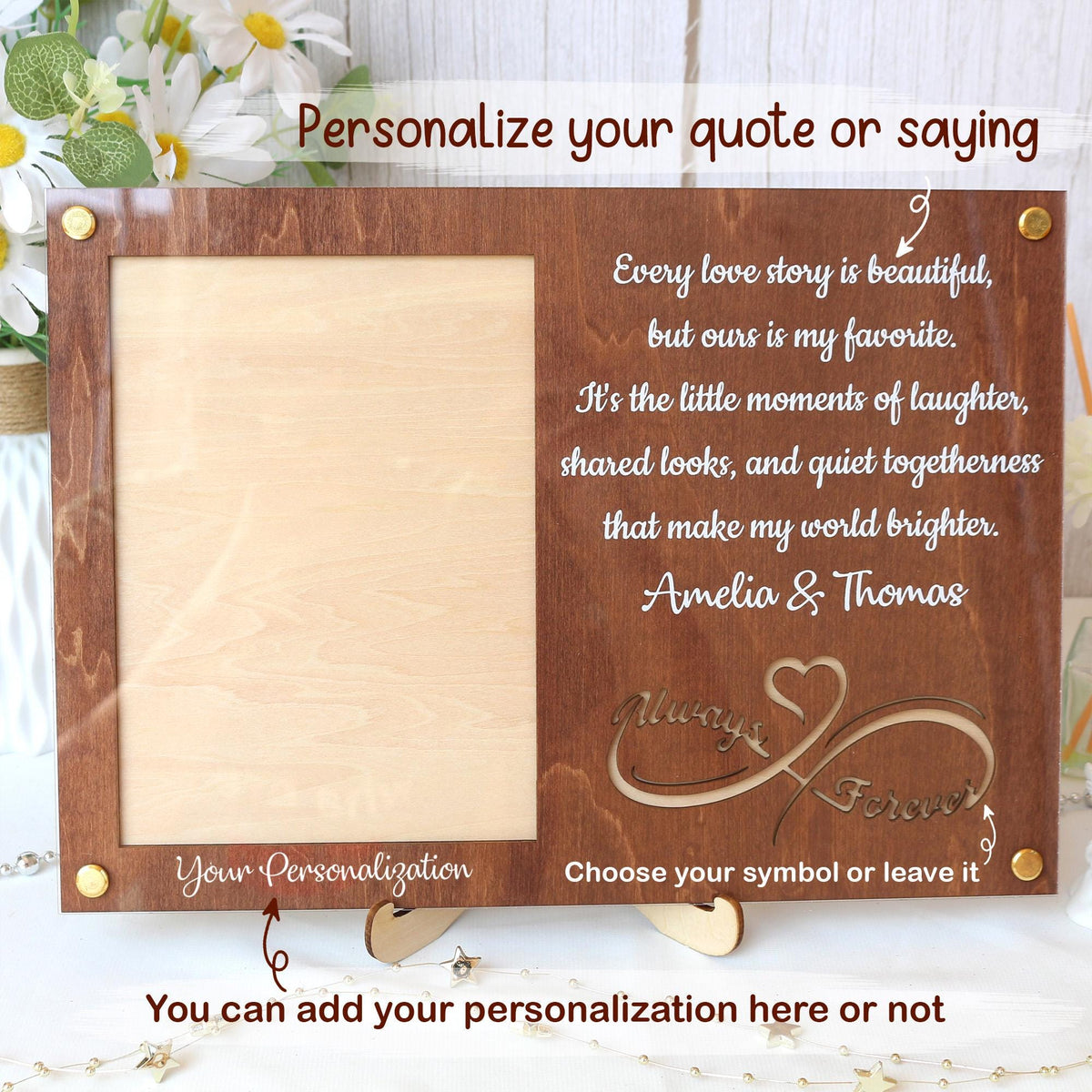 Personalized Picture Frame Custom Photo Frame With Your Favorite Quote or Message Unique Gift for Anniversary, Wedding Decor, Valentines Day