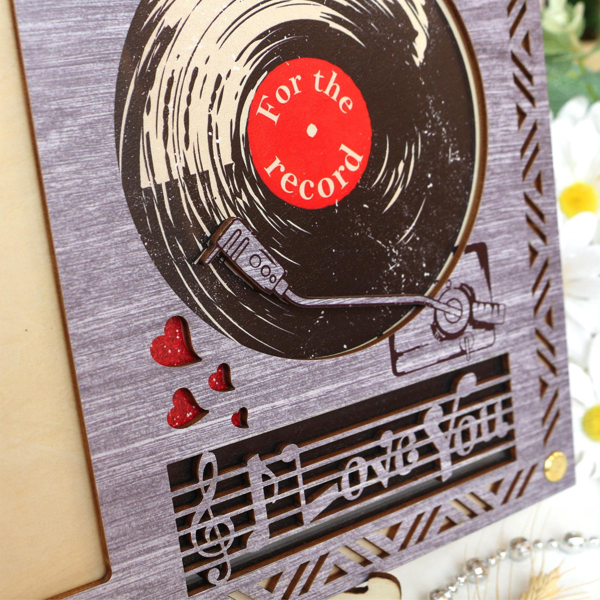Wooden Picture Frame Personalized Photo Frame With Record Design, Unique Gift for Anniversary, Wedding Decor, Valentines Day