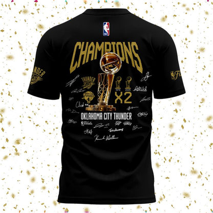 OKC Thunder Basketball Black T-Shirt 2025 Champions - OKC Thunder Won For City Shirt