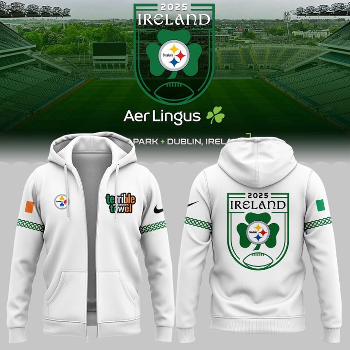 Pittsburgh Steelers 2025 Ireland game Zip Hoodie - White