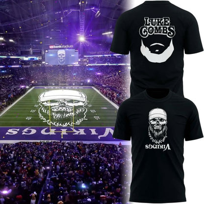 Minnesota Vikings x Luke Combs "skull-beard" Black T-Shirt