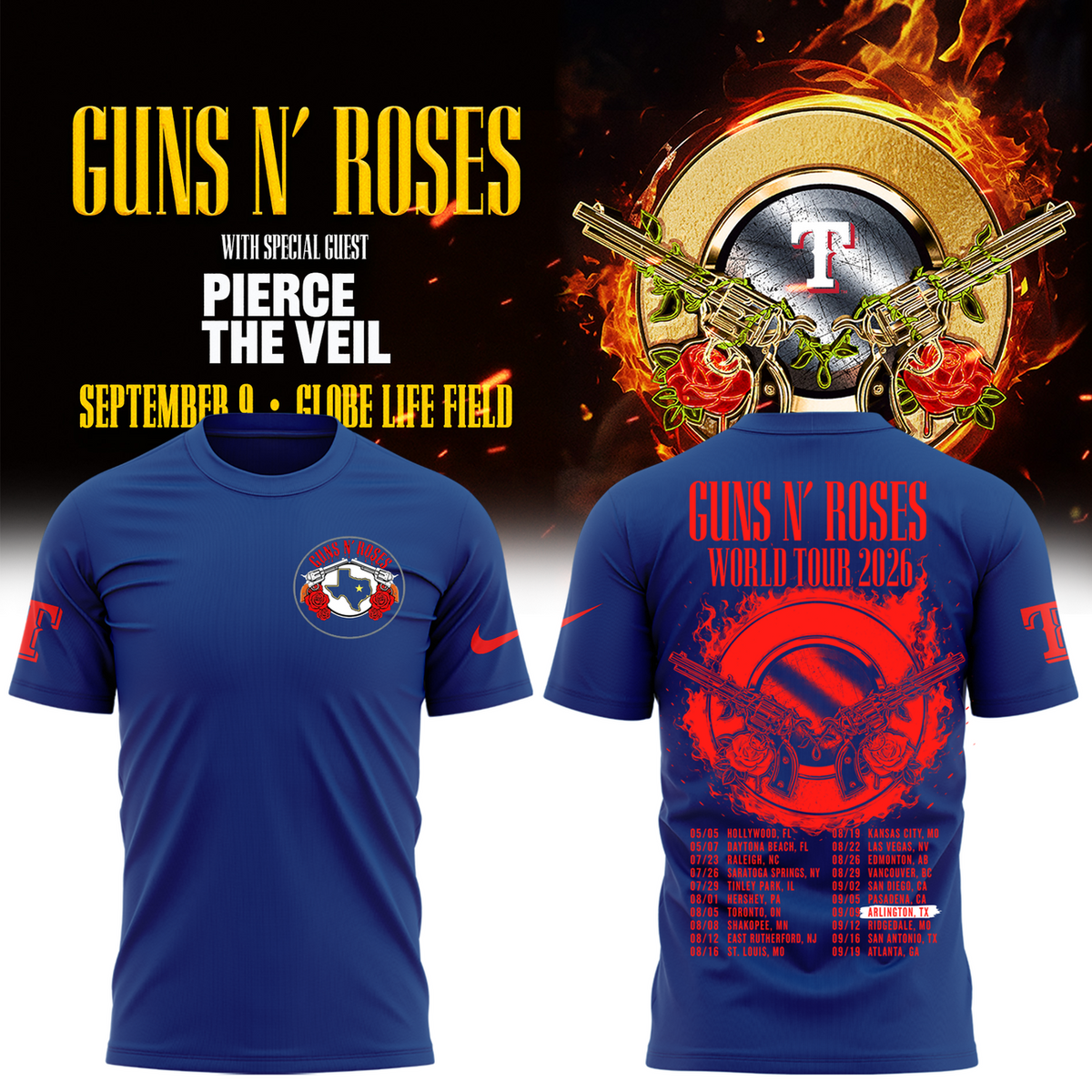 GN’Roses x Texas Rangers Globe Life Field 2026 Tour T-Shirt_002