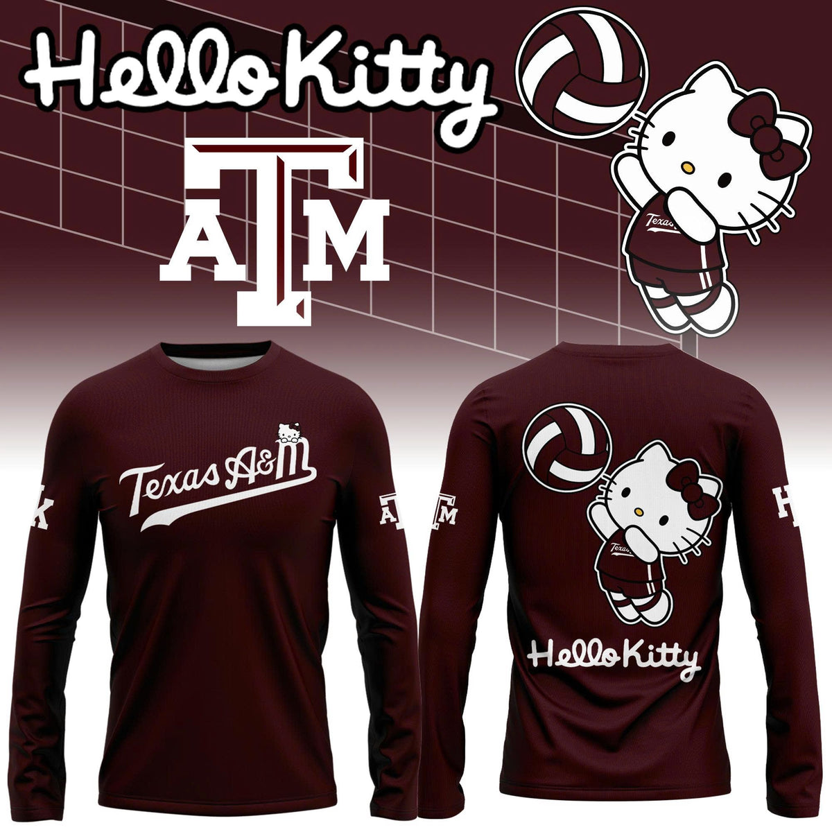 Limited Edition Long Tee Texas A&M Volleyball x Hello Kitty