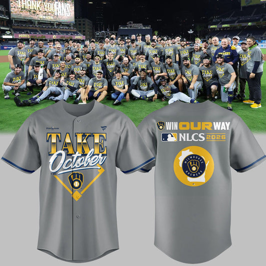 01.08. Jersey Milwaukee Brewers Take October - NL Central Division Champions 2026 Baseball Jersey