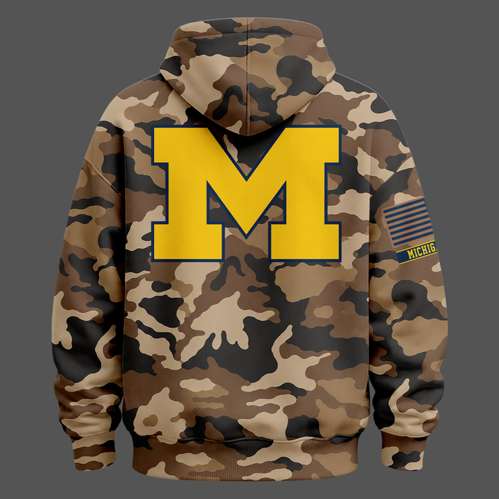 Camo Michigan Wolverines 2026 Military Appreciation Sideline Dri-FIT Hoodie