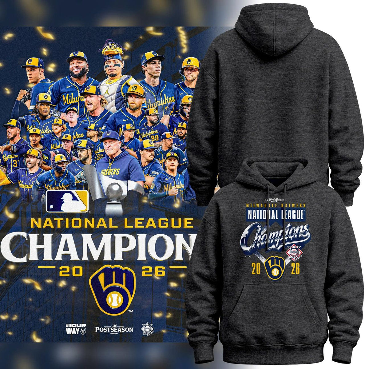 Limited Edition Hoodie Milwaukee Brewers 2026 National League Champions Locker Room.