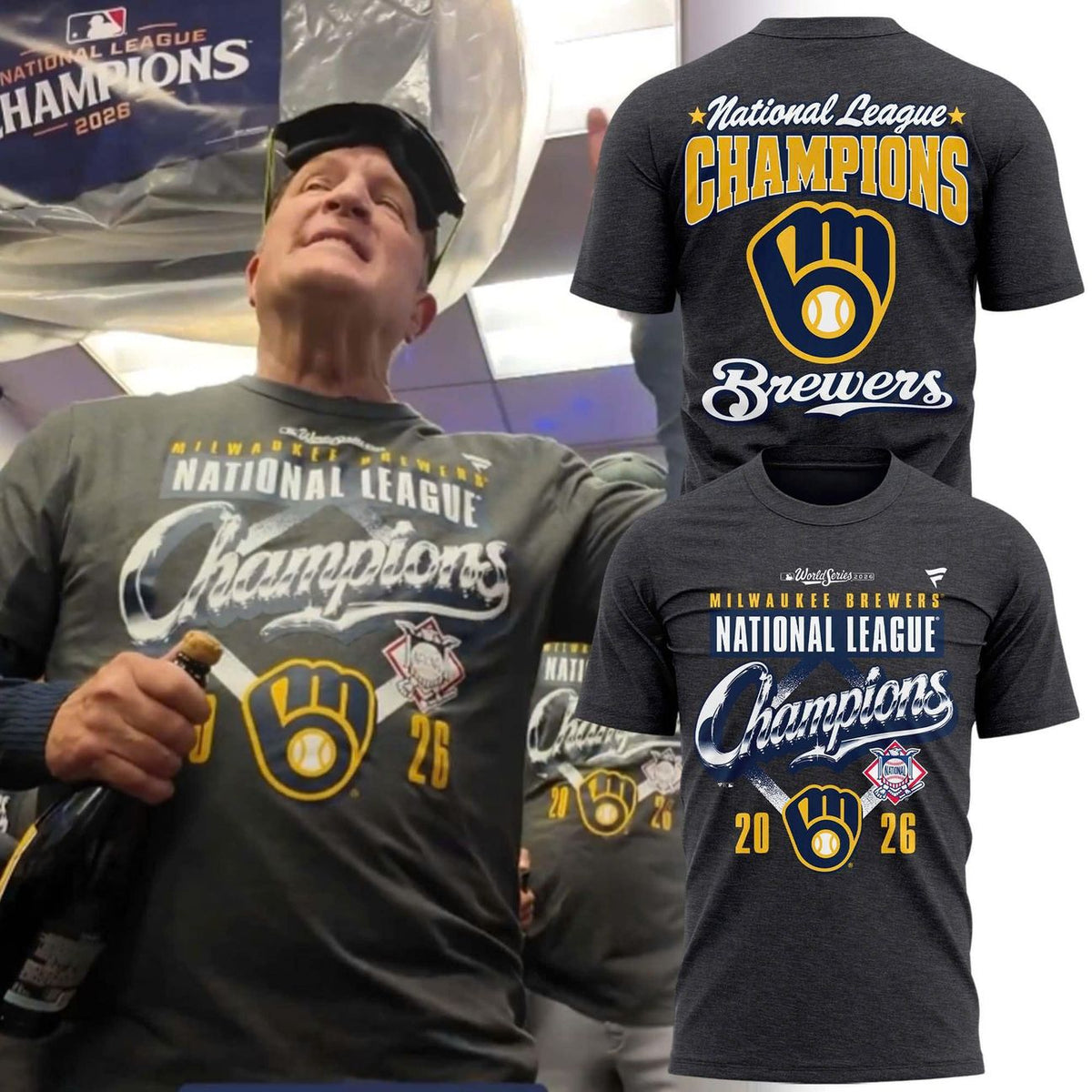 Men’s Milwaukee Brewers Heather Charcoal 2026 National League Champions T-Shirt – Updated Version
