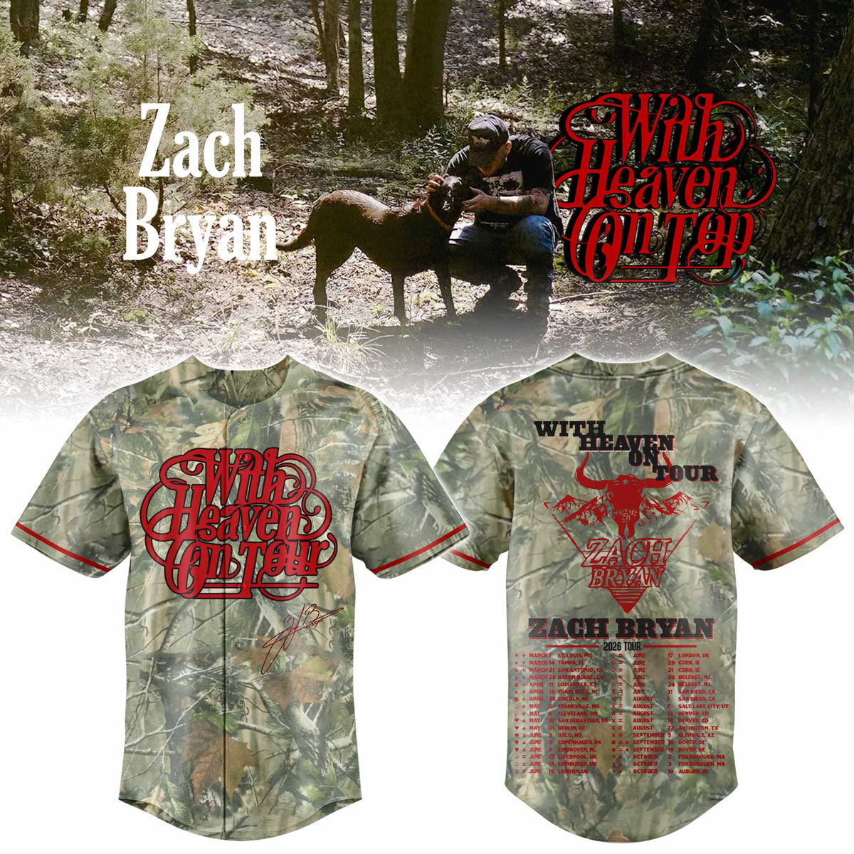 The With Heaven On Tour Zach Bryan Limited Edition Basebal Jersey v2