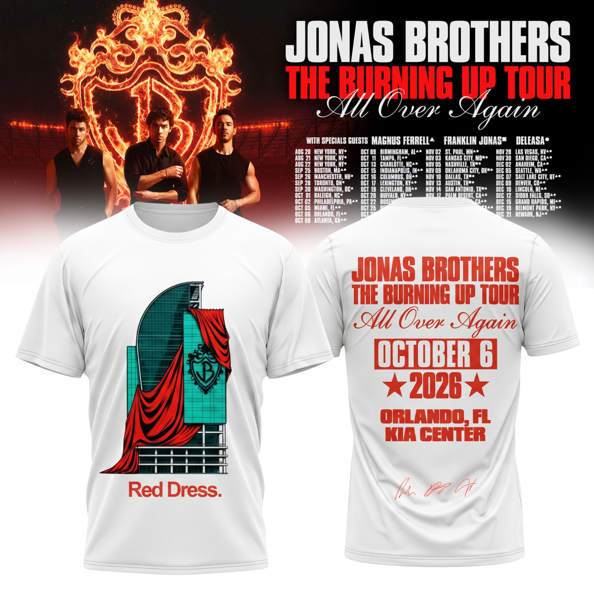,Jonas Brothers “The Burning Up Tour All Over Again 2026” Signature Limited Edition – Tshirt